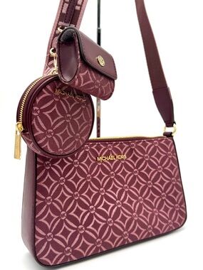 Michael Kors Jet Set Logo Crossbody Bag with Case for Apple AirPods Pro Ox Blood